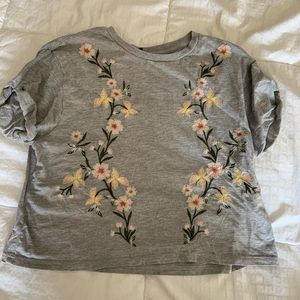 Topshop cropped flower embroidered tee